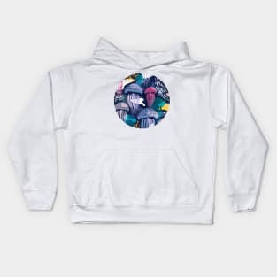 Bioluminescence geometric jellyfish // pnavy blue background pink violet blue and teal geo sea jellies Kids Hoodie